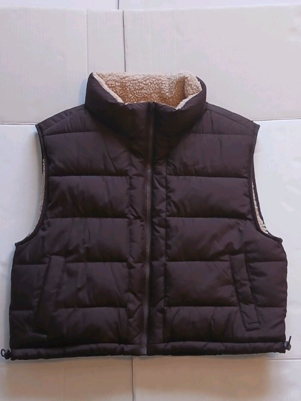 Abercrombie Lined Brown Puffer Vest Women's Sz Med Zip W/ Pockets